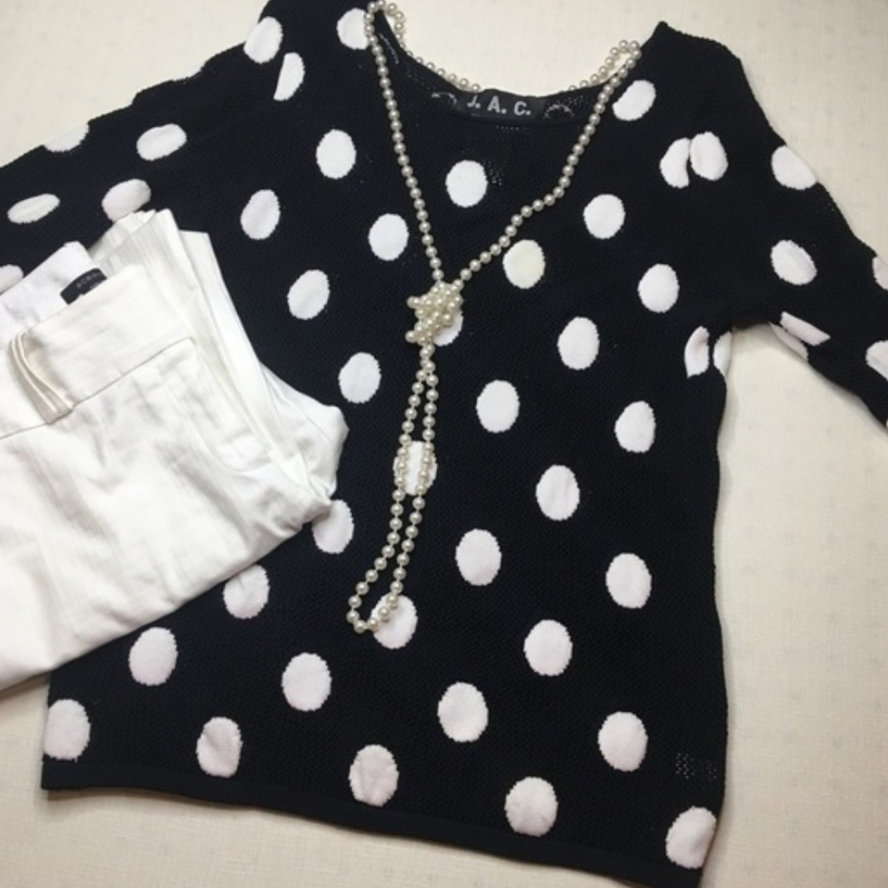 J.A.C. Sweater - Retro - Y2K - Polka Dot - Knit Beach - Stretchy - Size M